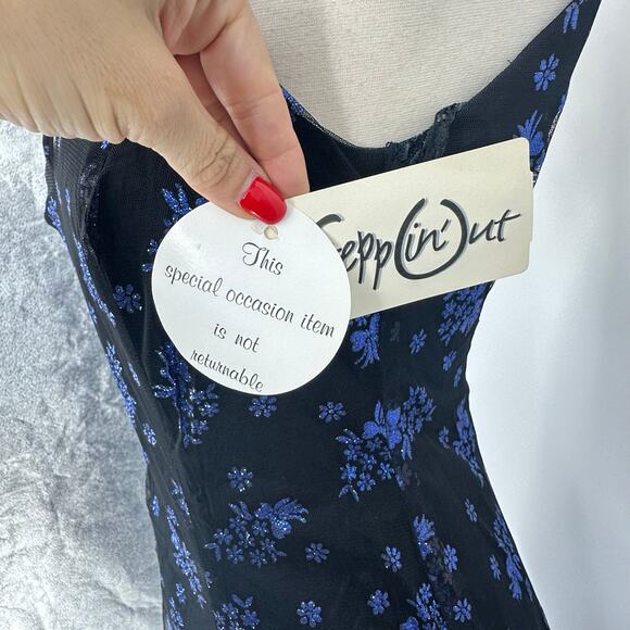 Vintage 90s Y2K Prom Fairy Goth Dress S Black Purple Glitter Floral Mesh Gown - Picture 6 of 13